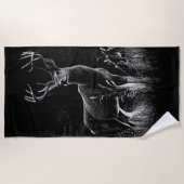 Serviette De Plage Le cerf majestueux en pleine nature - Art noir et (Devant)