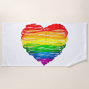Serviette De Plage Le cœur arc-en-ciel de SlipperyJoe griffonné tourb