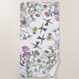Serviette De Plage Le fleur sauvage d'oiseaux de colibri fleurit la