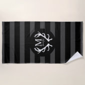 Serviette De Plage Le gris noir barre le monogramme rustique (Devant)