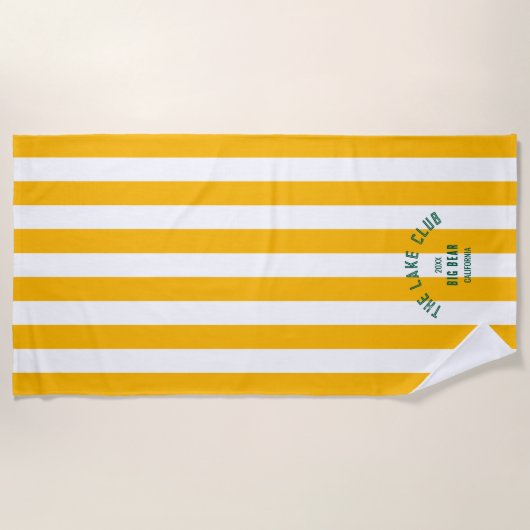 Serviette De Plage Le Lake Club Green Crest Yellow Nautical Stripe (Devant)