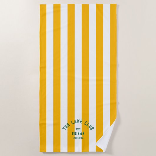 Serviette De Plage Le Lake Club Green Crest Yellow Nautical Stripe (Devant)