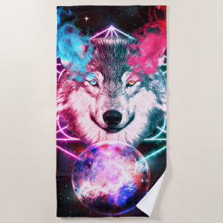 Serviette De Plage Le loup spatial mystique