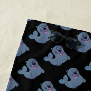 Serviette De Plage Le personnage de logo de mascotte de sceau de tiss