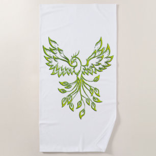 Serviette De Plage Le Phoenix vert se lève en blanc