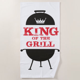 Serviette De Plage Le Roi Du Grill, Blanc Noir Couronne Rouge