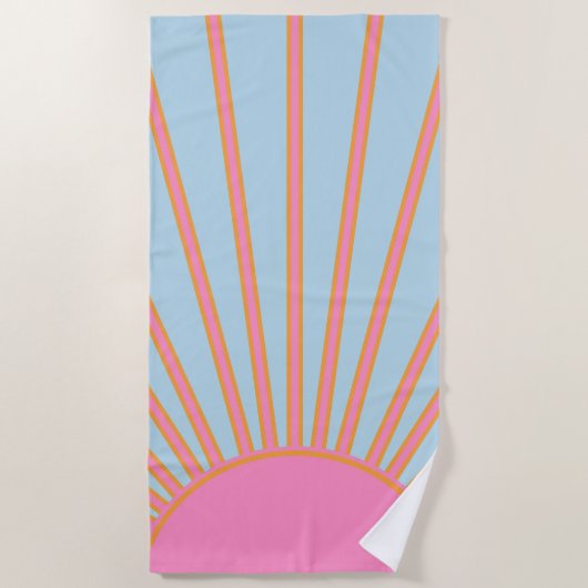 Serviette De Plage Le Soleil 02 Retro Soleil Rose Et Bleu Soleil (Devant)