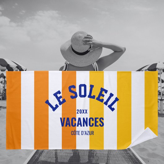 Serviette De Plage Le Soleil Vacances Côte d'Azur Cabana Stripe