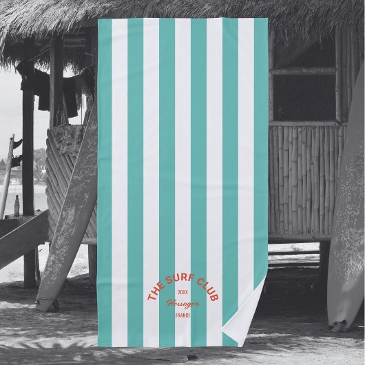 Serviette De Plage Le Surf Club Red Crest Turquoise Cabana Stripe