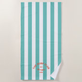 Serviette De Plage Le Surf Club Red Crest Turquoise Cabana Stripe (Devant)