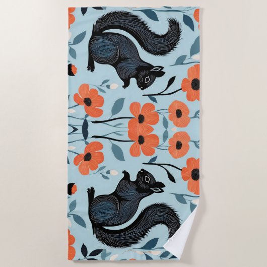 Serviette De Plage L'écureuil fleur de printemps Art (Devant)