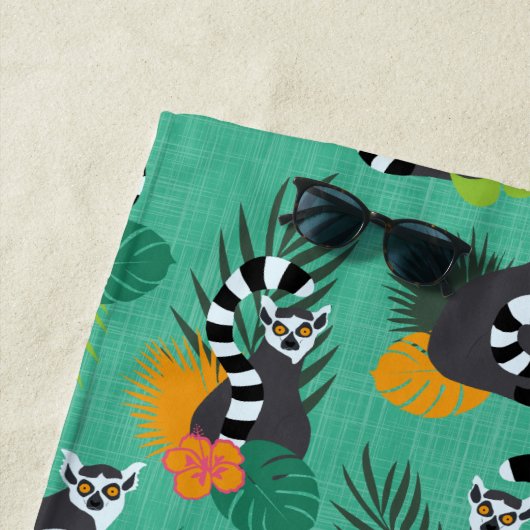 Serviette De Plage Lémurs tropicaux - Aquamarine (En situation)