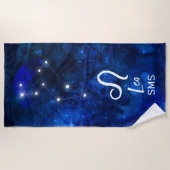 Serviette De Plage Leo Zodiac Constellation bleu foncé Galaxie Monogr (Devant)