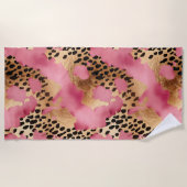 Serviette De Plage Léopard doré rose (Devant)