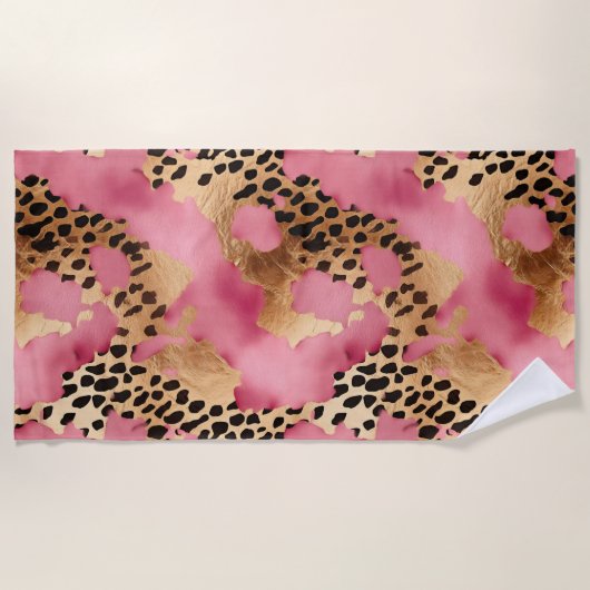 Serviette De Plage Léopard doré rose (Devant)