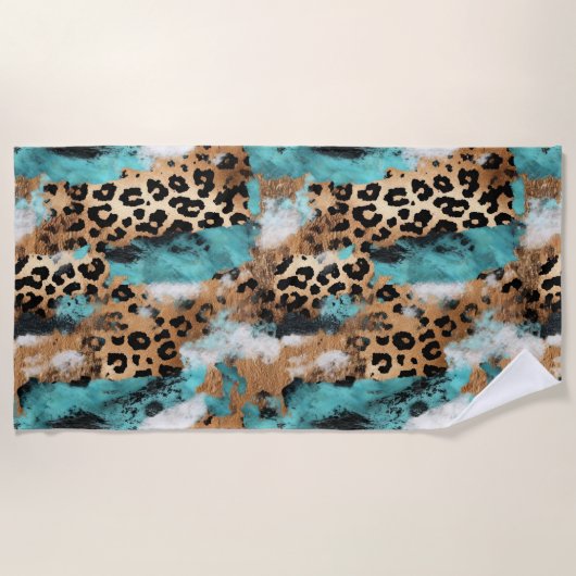 Serviette De Plage Léopard Noir Turquoise (Devant)