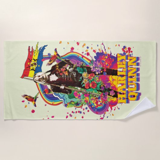 Serviette De Plage L'équipe du suicide | Harley Quinn Flowers & Rainb (Devant)