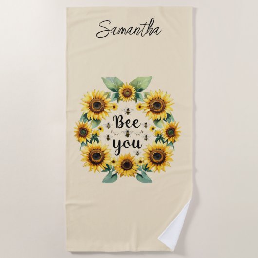 Serviette De Plage Les abeilles tournesols monogrammes Abeilles Vous (Devant)