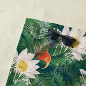 Serviette De Plage Les Blancs Lotus Tropical Birds & Lotus Motif (En situation)