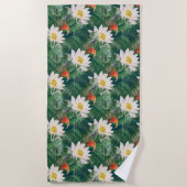 Serviette De Plage Les Blancs Lotus Tropical Birds & Lotus Motif (Devant)