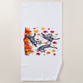 Serviette De Plage Les chats jouent dans les feuilles d'automne (Devant)