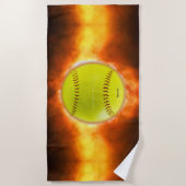 Serviette De Plage Les flammes de balle rapide de softball jaune de S (Devant)
