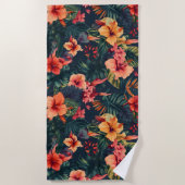 Serviette De Plage Les Fleurs D'Hibiscus, Un Modèle Floral Tropical (Devant)