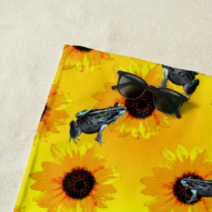 Serviette De Plage "Les grenouilles et les tournesols : un Motif de l