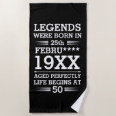 Serviette De Plage Les légendes personnalisées sont nées à la date Mo (Devant)