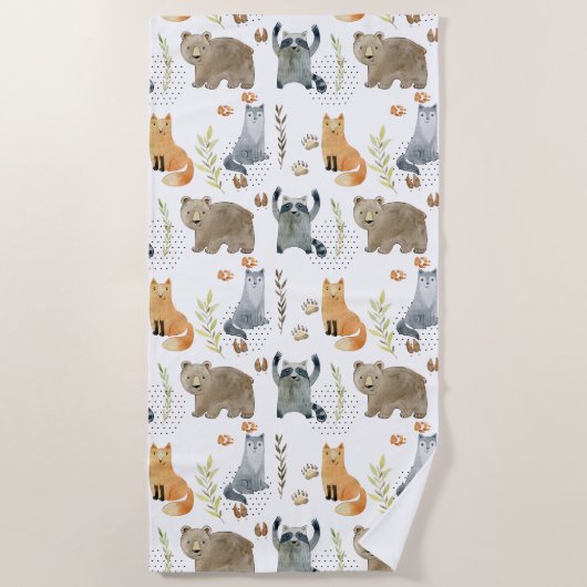 Serviette De Plage Les mignons animaux en bois (Devant)