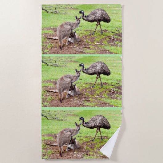 Serviette De Plage "Les Pals improbables : l'amitié Kangaroo et Emu" (Devant)