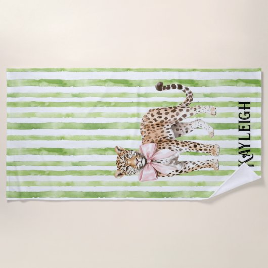 Serviette De Plage Les rayures vert léopard (Devant)