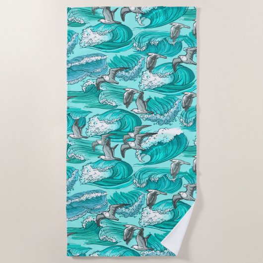 Serviette De Plage Les surfeurs Vague Paradise & Seagull (Devant)
