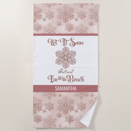 Serviette De Plage Let it Snow–Funny Christmas Beach Pink (Devant)