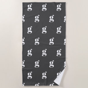 Serviette De Plage LETTRE INITIALE MOYENNE Motif Blanc Noir