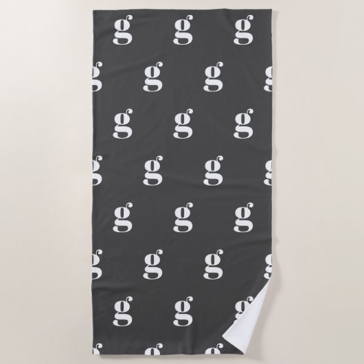 Serviette De Plage LETTRE INITIALE MOYENNE Motif Blanc Noir (Devant)