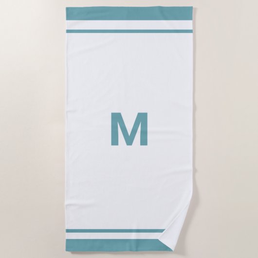 Serviette De Plage LETTRE MONOGRAPHIQUE Élégante Bleue Bordure Script (Devant)