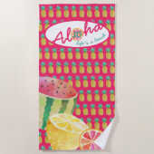 Serviette De Plage Lève une plage ! Fun Tropical Fruit Monogramme (Devant)