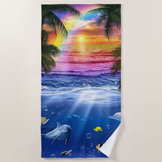Serviette de plage Lever de soleil sur l'océan (Devant)