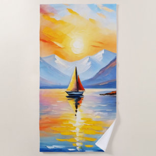 Serviette De Plage Lever de soleil sur un lac et des montagnes enneig