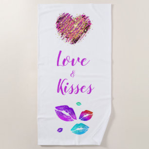 Serviette De Plage Lèvres Colorées Avec Amour & Baisers