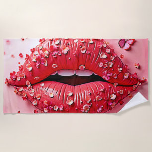 Serviette De Plage Lèvres en Fleur : Baiser de Papillon Floral