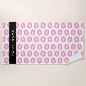 Serviette De Plage Lèvres Roses, Baiser, Baguette à lèvres, Votre Nom (Devant)