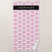 Serviette De Plage Lèvres Roses, Baiser, Baguette à lèvres, Votre Nom (Devant)