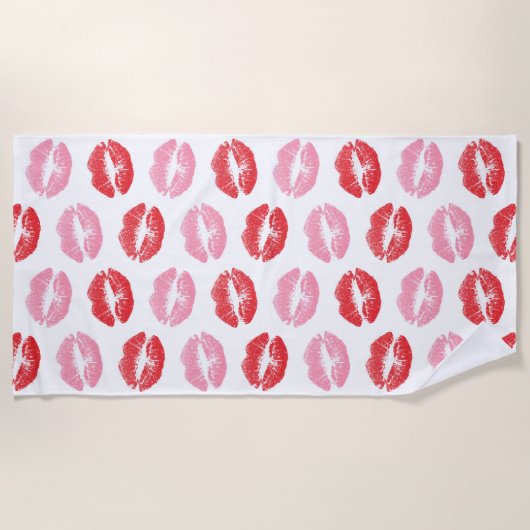 Serviette De Plage Lèvres rouges et roses, Motif des lèvres, bâton à  (Devant)