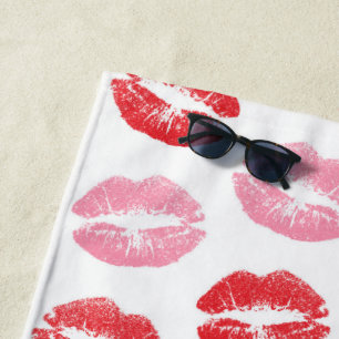 Serviette De Plage Lèvres rouges et roses, Motif des lèvres, bâton à