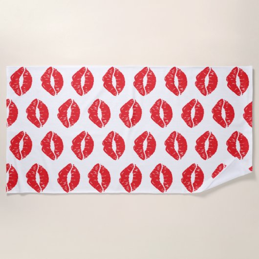 Serviette De Plage Lèvres Rouges, Rouge À Lèvres, Baiser, Motif Des L (Devant)