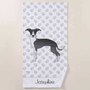 Serviette De Plage Lévrier Italien Noir Et Blanc Avec Nom Personnalis