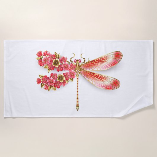 Serviette De Plage libellule de fleurs avec sakura de bijoux (Devant)