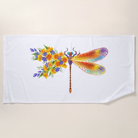Serviette De Plage libellule de fleurs jaunes (Devant)